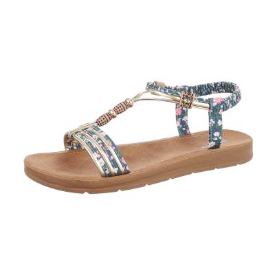 Strappy sandals for women in green and gold