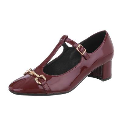 Lace-up heels for women in wine-red