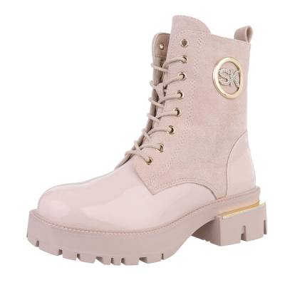 Lace-up ankle boots for women in beige