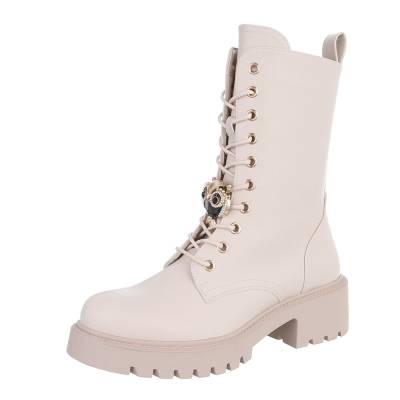 Lace-up ankle boots for women in beige