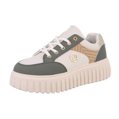 Low-top sneakers for women in beige and green