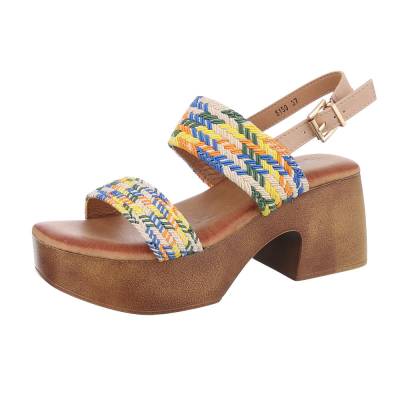 Platform sandals for women in beige and yellow
