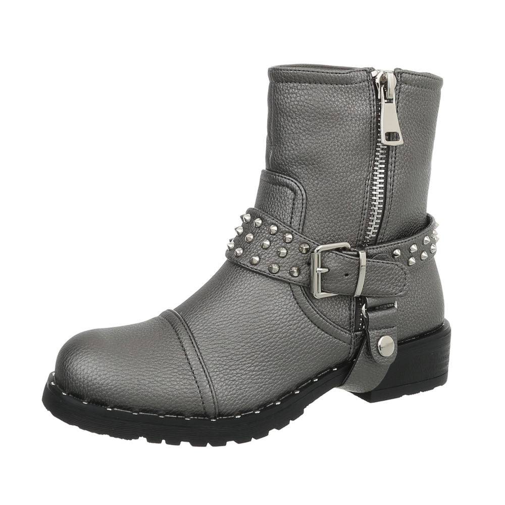 Damen Biker Boots Grau