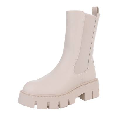 Platform ankle boots for women in beige