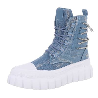 Lace-up ankle boots for women in blue and white